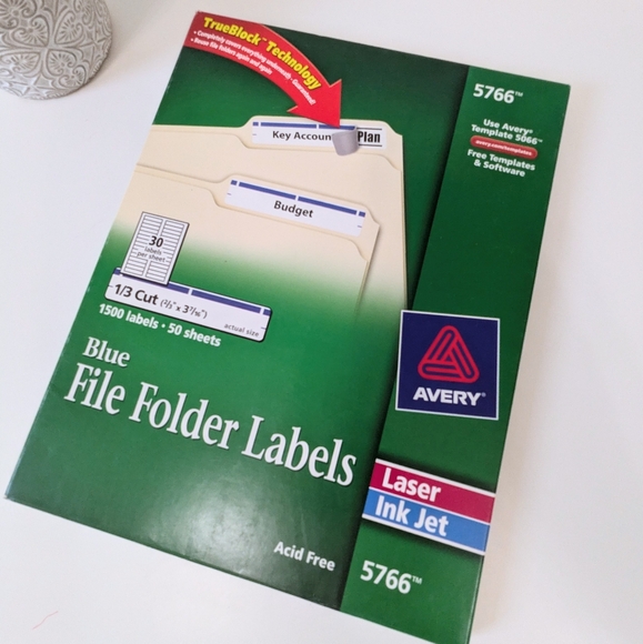 Permanent File Folder Labels, TrueBlock, Inkjet/Laser, Blue, 1500/Box - Picture 1 of 2